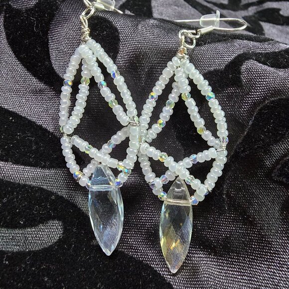 Handmade 925 Sterling Silver Crystal Inspired Glass Necklace Earring Set White - Picture 5 of 14